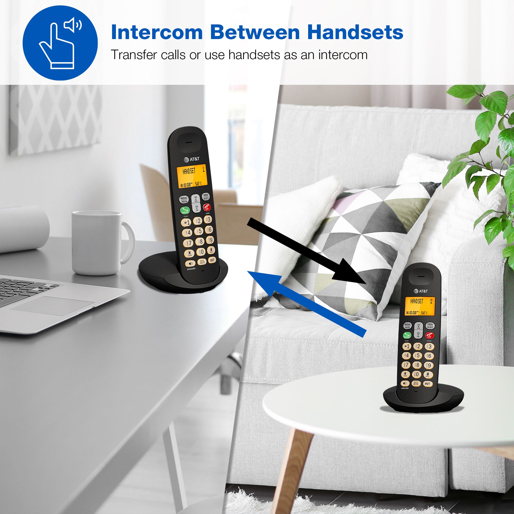 AT&T 2-Handset DECT 6.0 Cordless Home Phone with LCD Display, Lighted Keypad, Caller ID/Call Waiting, Full-Duplex Handset Speakerphone, ECO Mode, Voicemail Indication, Quiet Mode, Intercom - view 10