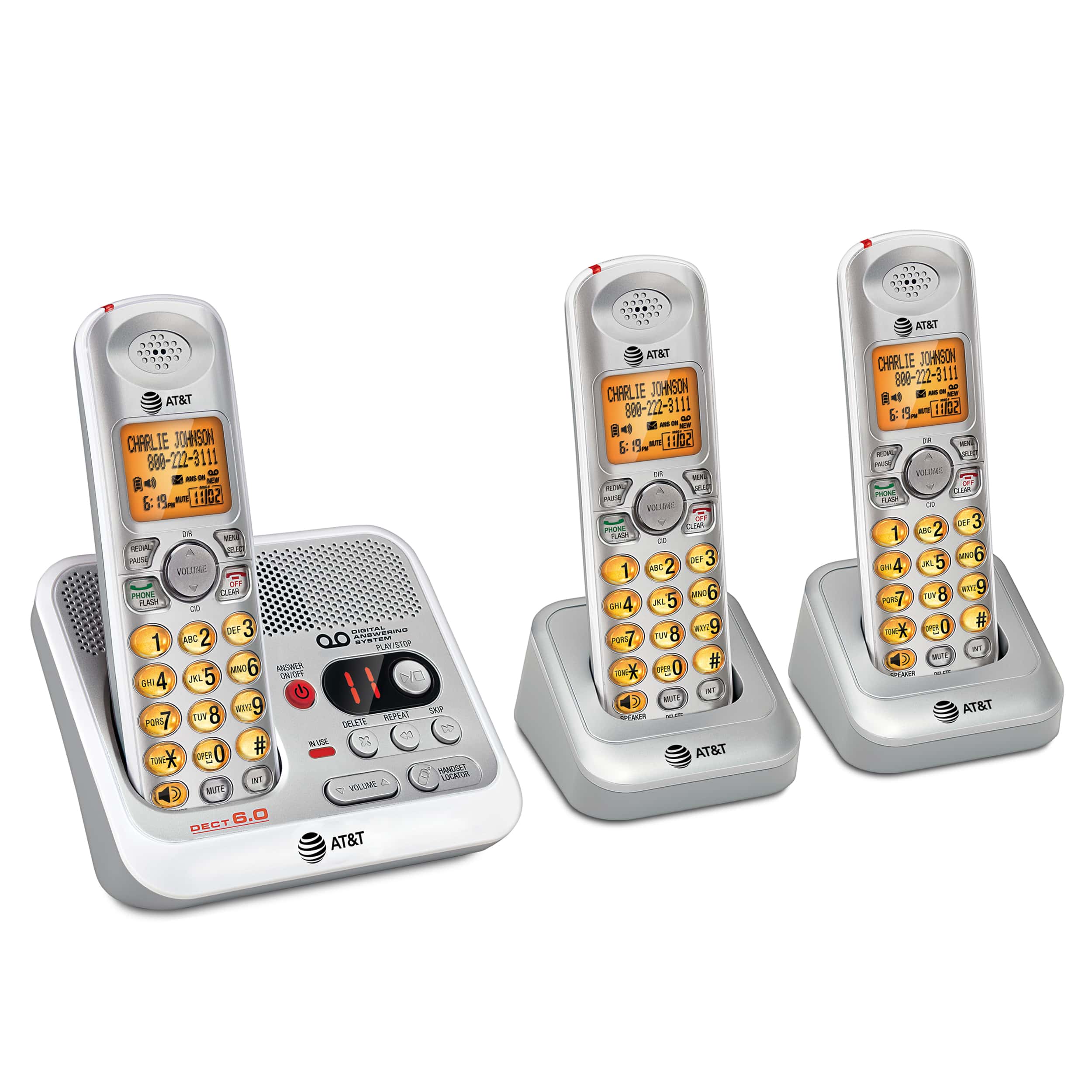3 handset cordless answering system with caller ID/call waiting - view 3
