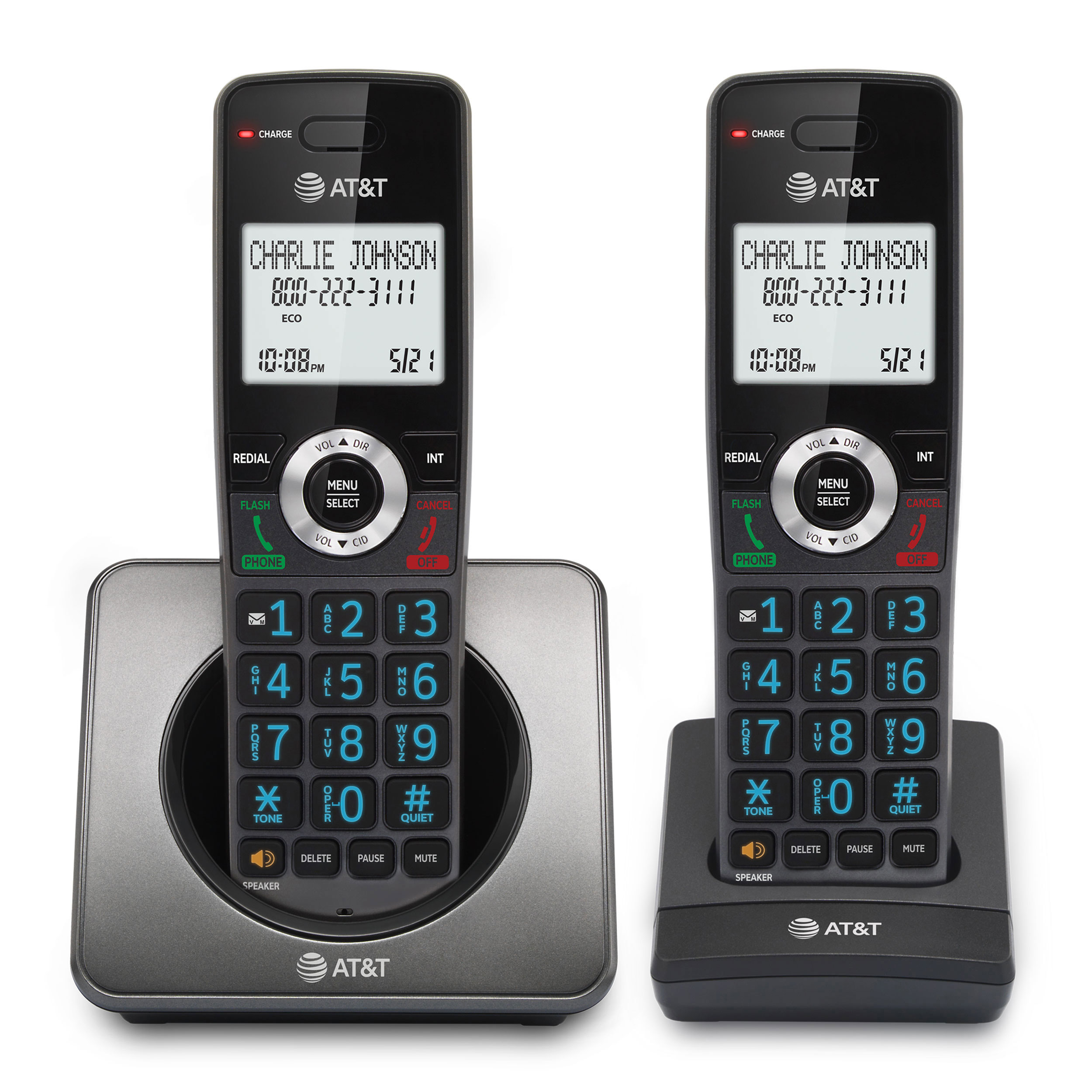 2-Handset Cordless Home Phone with Call Block (Graphite & Black) - view 1
