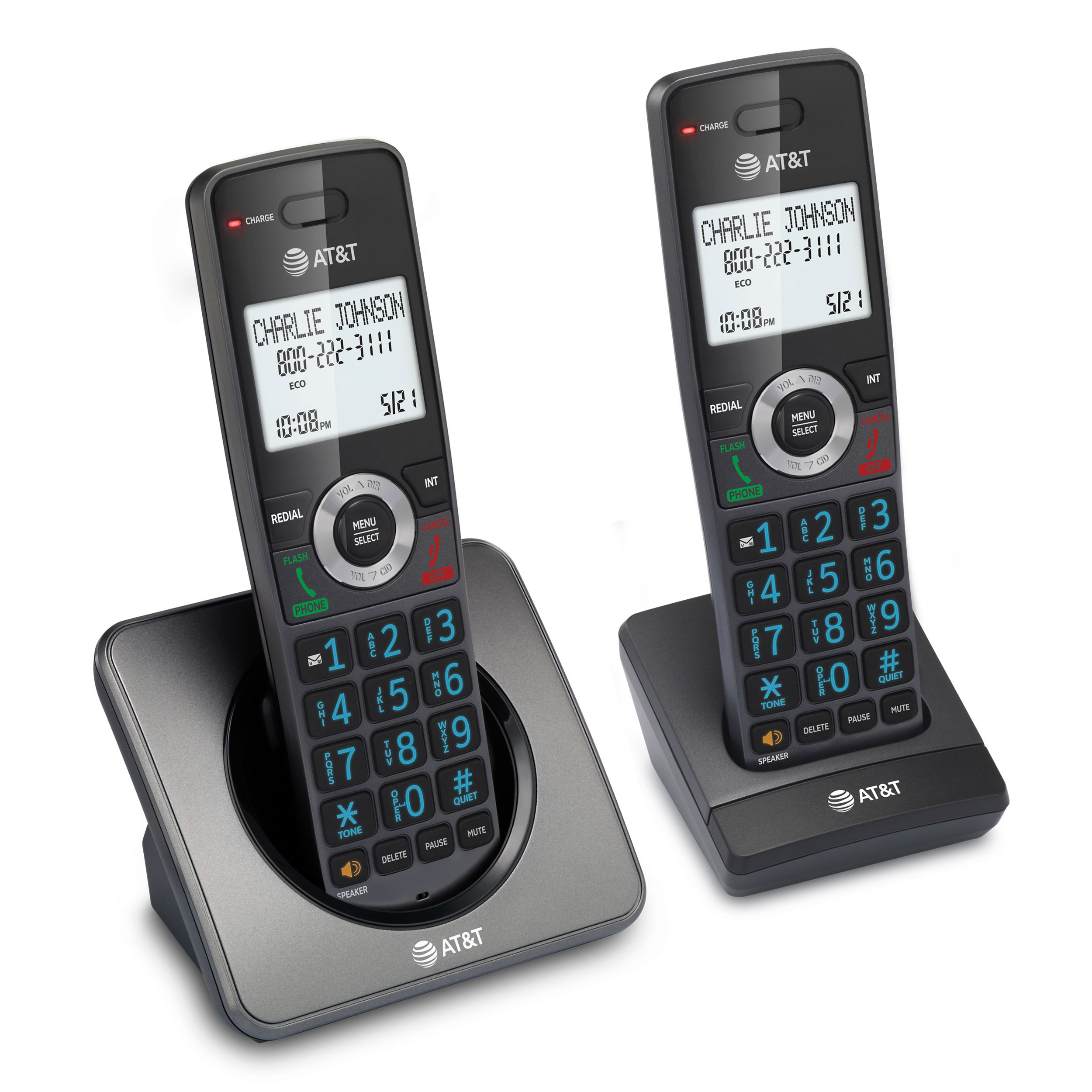 2-Handset Cordless Home Phone with Call Block (Graphite & Black) - view 10