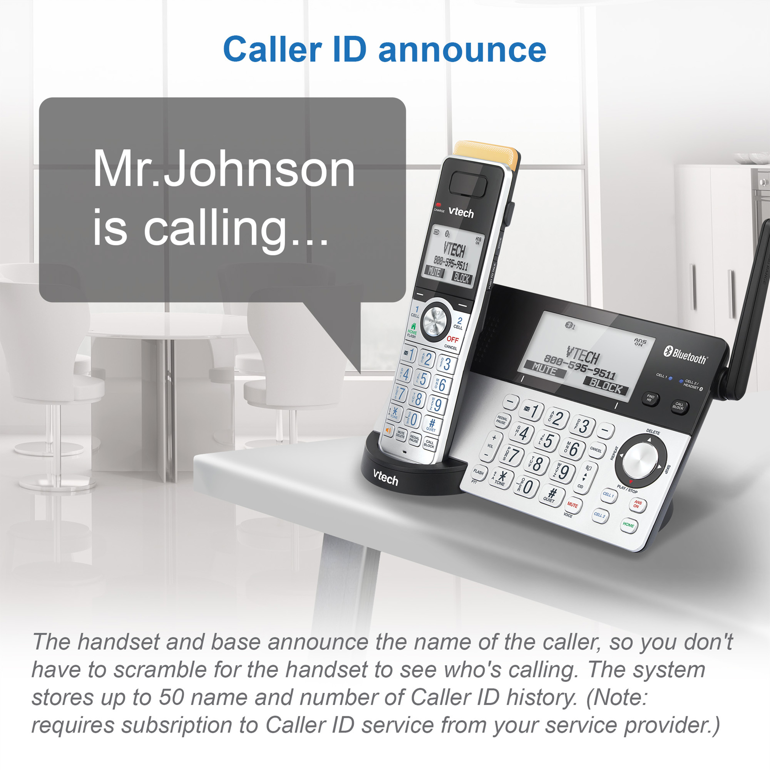 4-Handset Expandable Cordless Phone with Super Long Range, Bluetooth Connect to Cell, Smart Call Blocker and Answering System, IS8151-4 - view 3