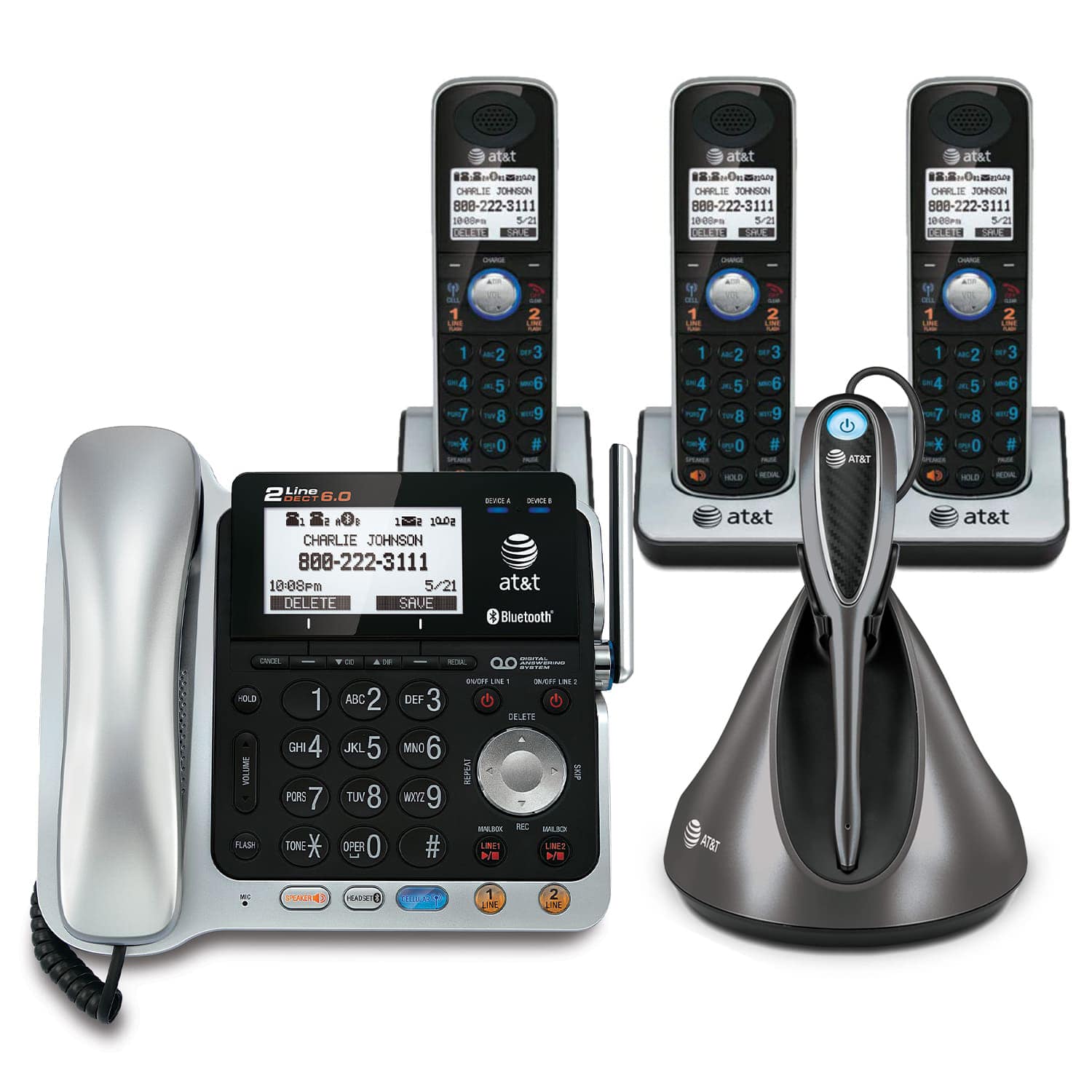2-line 4 handset Connect to Cell™ corded/cordless answering system with caller ID/call waiting - view 1