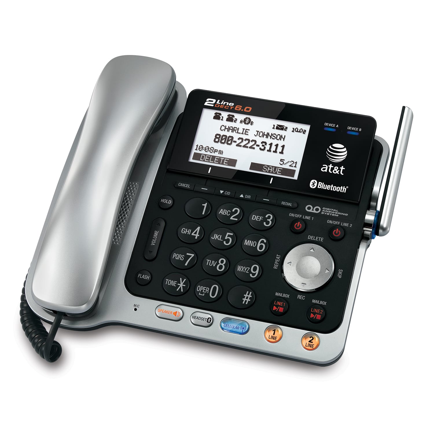 2-line Connect to Cell™ corded/cordless answering system with caller ID/call waiting - view 1
