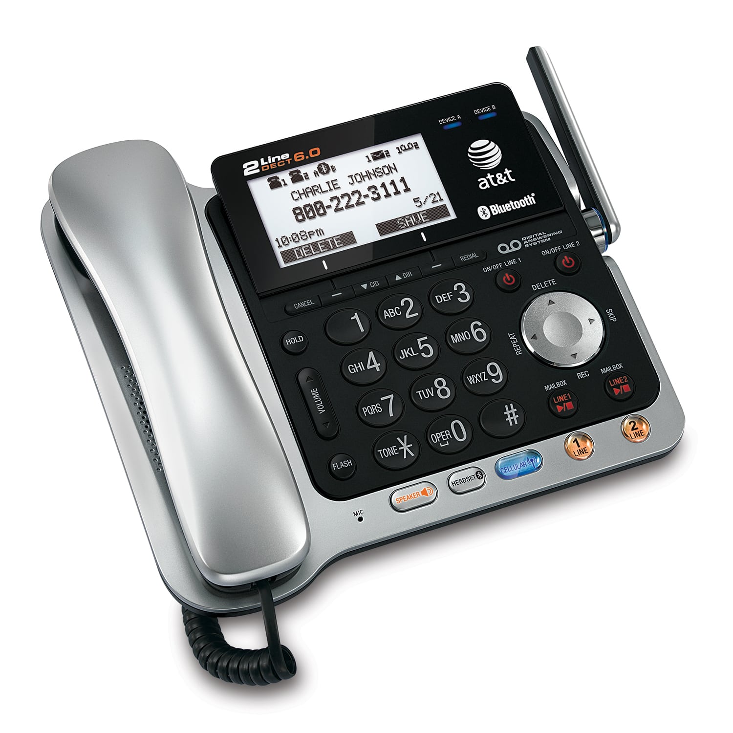 2-line 4 handset Connect to Cell™ corded/cordless answering system with caller ID/call waiting - view 3