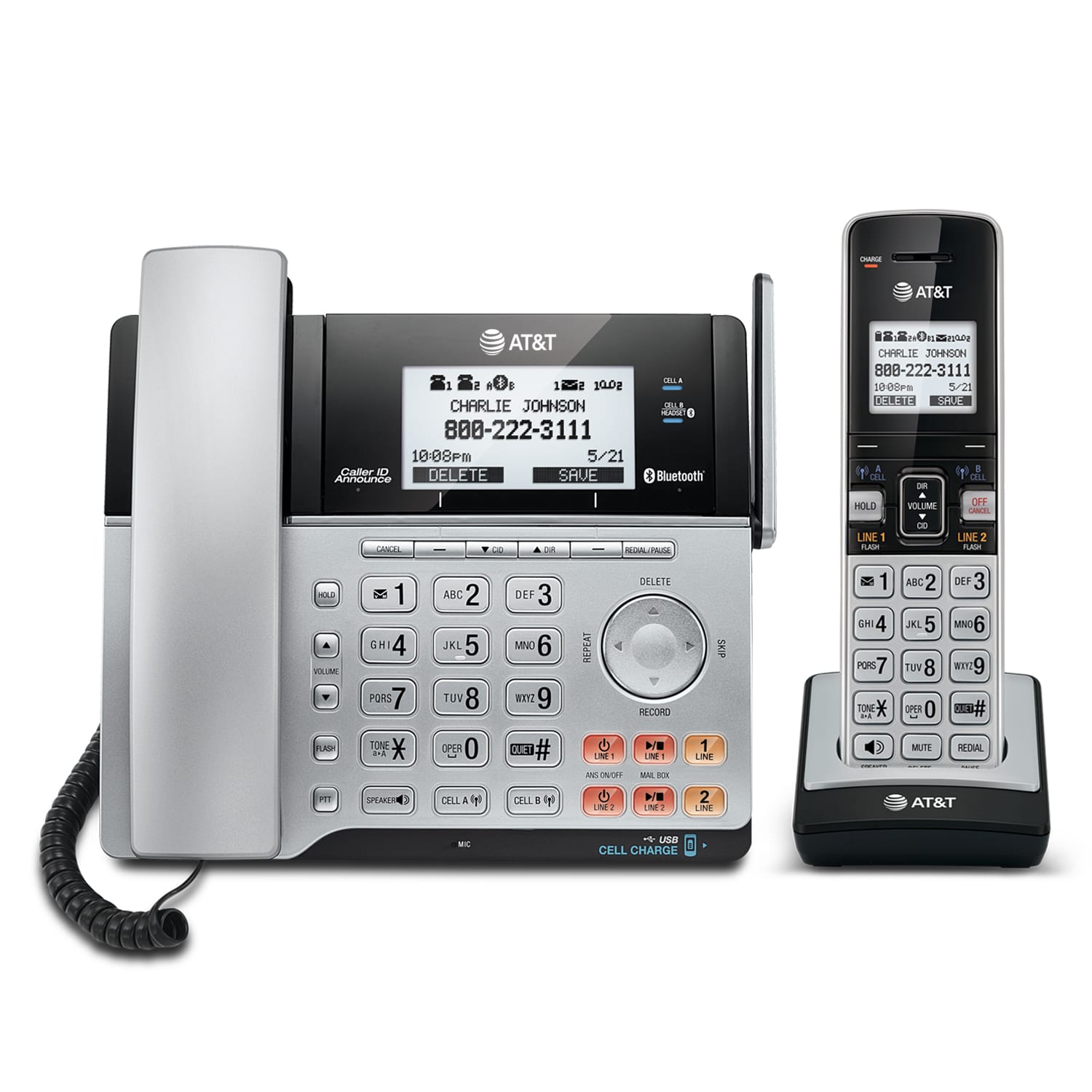 1 Handset AT&T 1070 4-Line Expandable Corded Phone System with Caller ID/Call Waiting and Speakerphone Black/Silver Renewed 