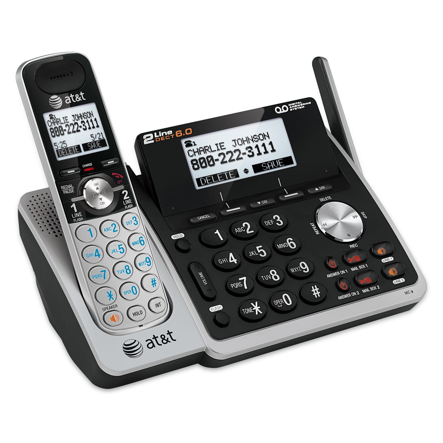 2-line 2 handset answering system with dual caller ID/call waiting - view 2