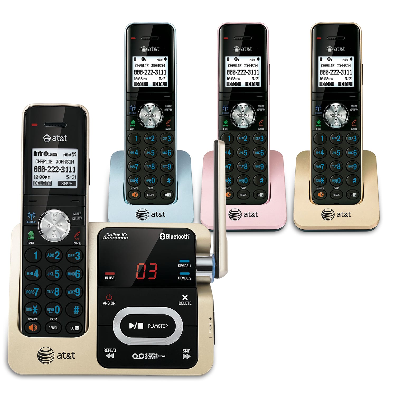 4 handset Connect to Cell™ answering system with caller ID/call waiting - view 1