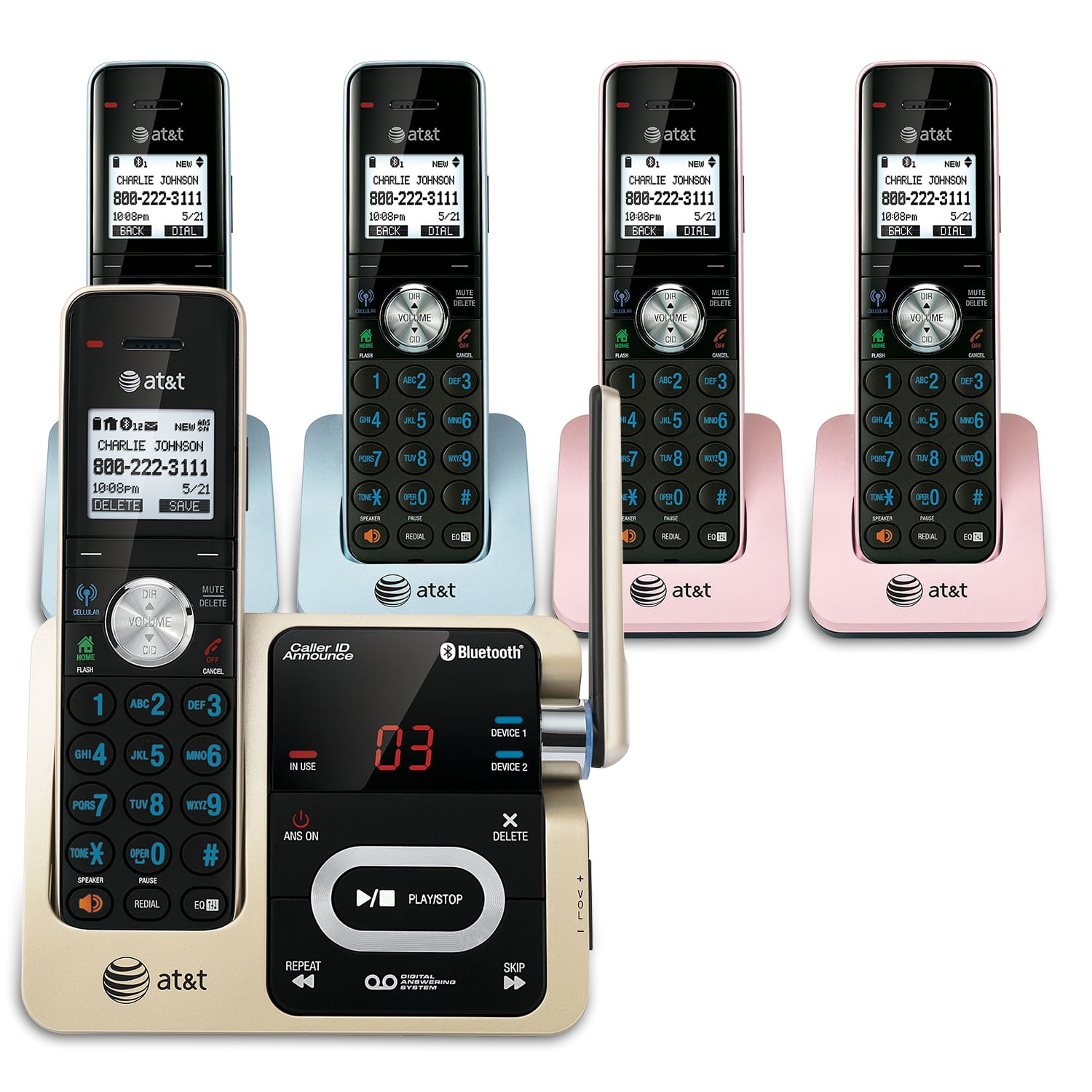 5 handset Connect to Cell™ answering system with caller ID/call waiting - view 1