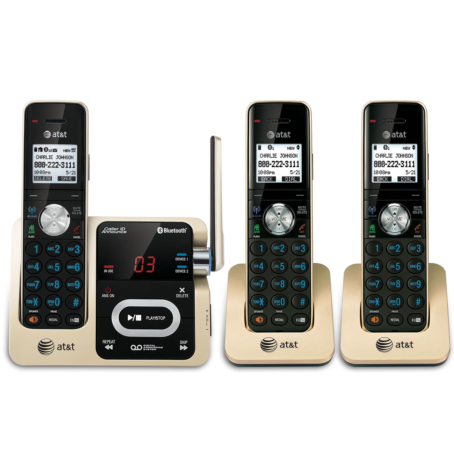 3 handset Connect to Cell™ answering system with caller ID/call waiting - view 1