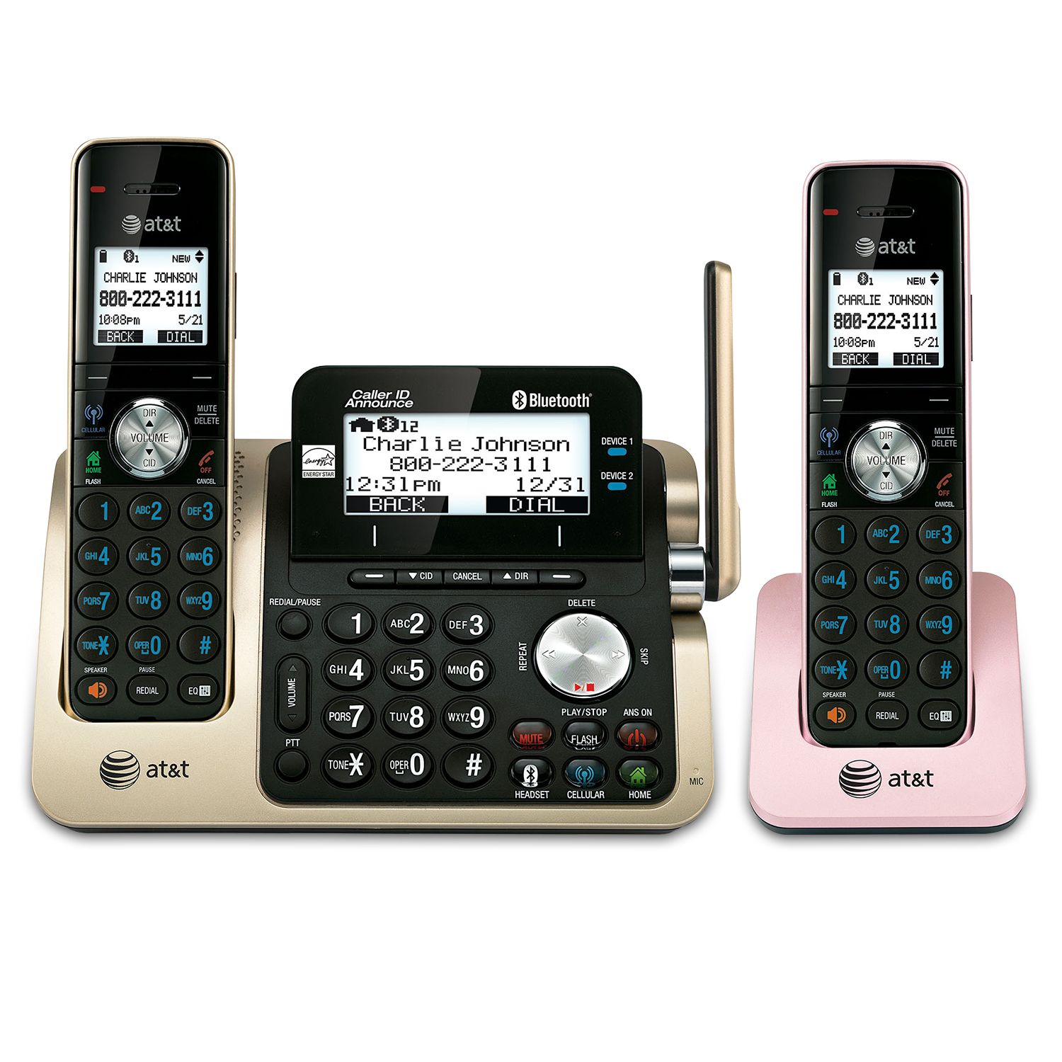2 handset Connect to Cell™ answering system with dual caller ID/call waiting - view 1