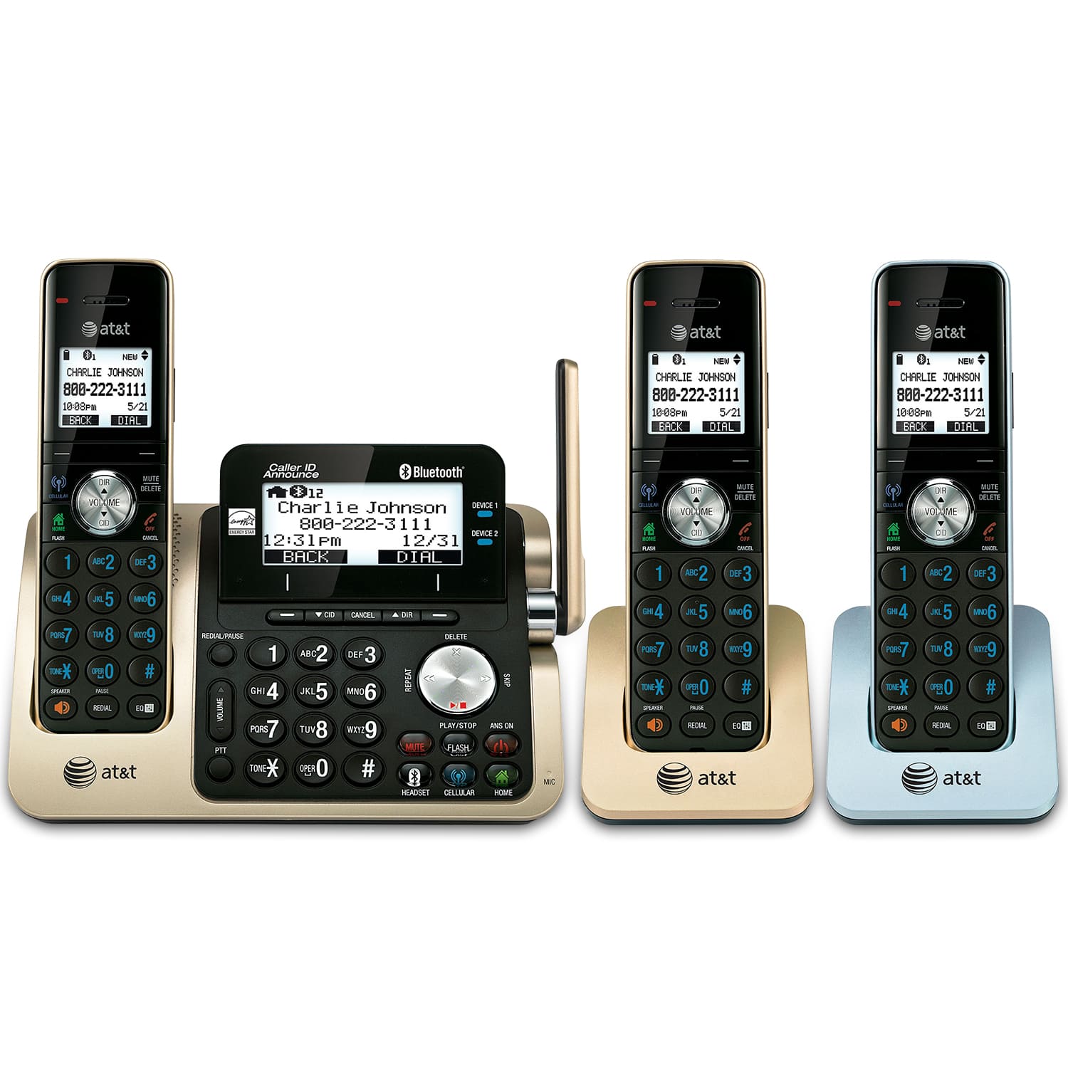 3 handset Connect to Cell™ answering system with dual caller ID/call waiting - view 1