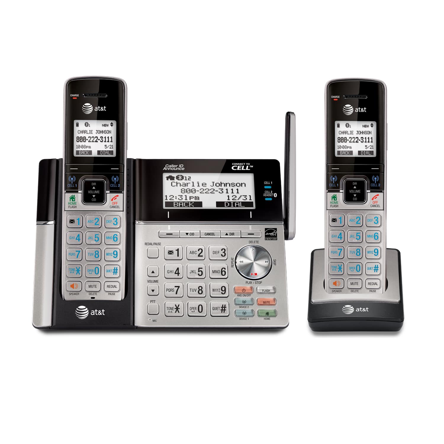 2 handset Connect to Cell™ answering system with caller ID/call waiting - view 1
